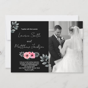 Convites de Casamento Floral Rosa com Fotografia