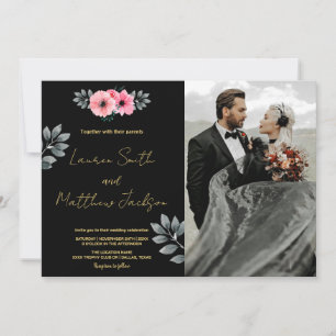 Convites de Casamento Floral Rosa com Fotografia