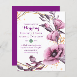 Convites de Casamento Floral Roxo Dourado ORÇAMENT