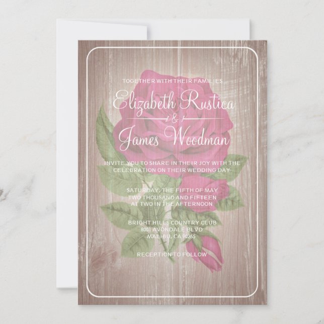Convites De Casamento Floral Russo Fuchsia (Frente)