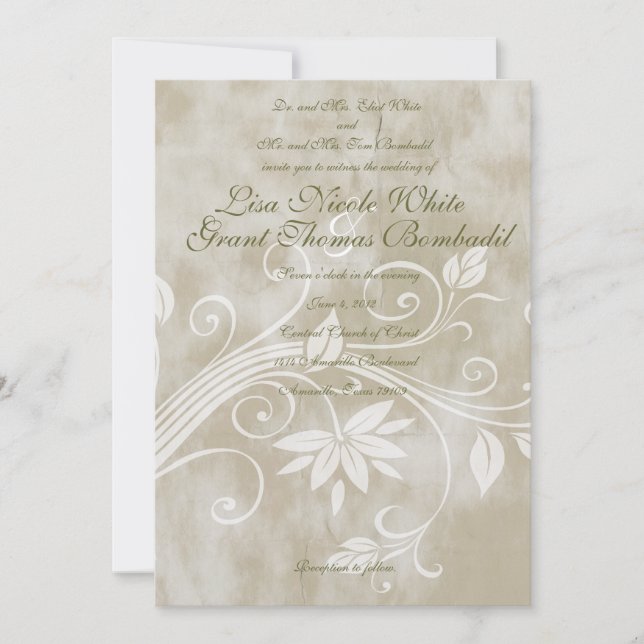 Convites de Casamento Floral Shabby Taupe (Frente)