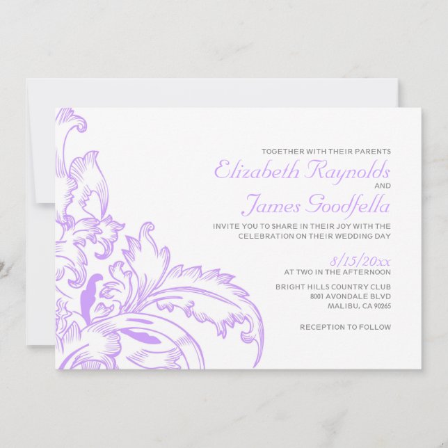 Convites de Casamento Floreado de lavanda (Frente)