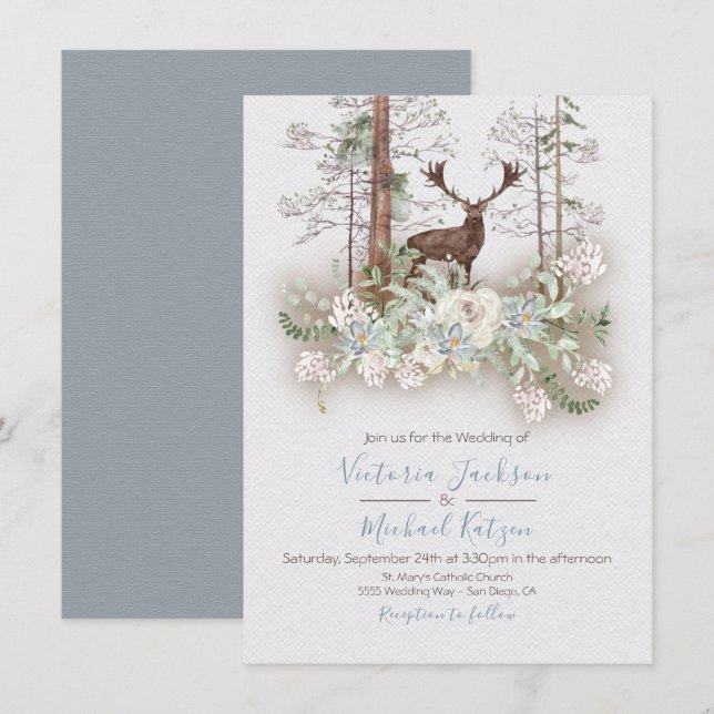 Convites de Casamento Florestal Woodland Watercolo (Frente/Verso)