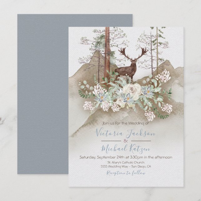 Convites de Casamento Florestal Woodland Watercolo (Frente/Verso)