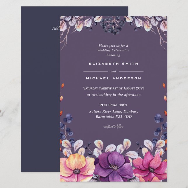 Convites de Casamento Folhas de Lavanda Roxa Orçam (Frente/Verso)