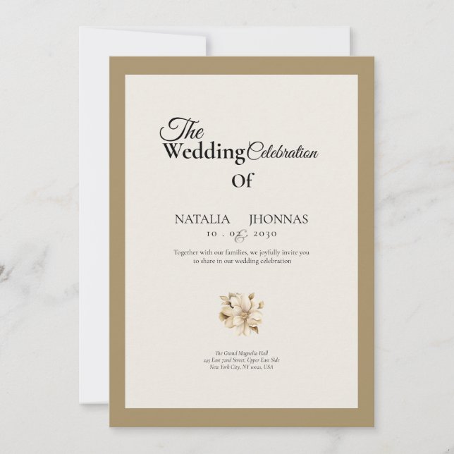 convites de casamento formais rosa elegante bege (Frente)
