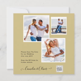 Convites de Casamento Foto Dourada Código QR Salva