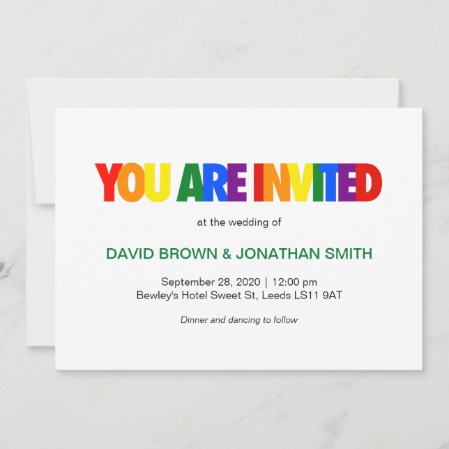 Convites de Casamento Gay Cores da Bandeira Arco-Í (Frente)