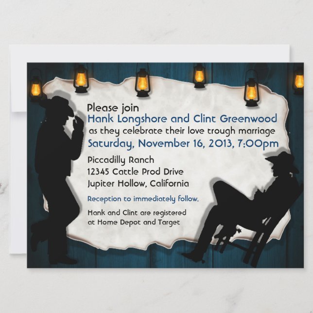 Convites de Casamento Gays Personalizados Cowboy G (Frente)