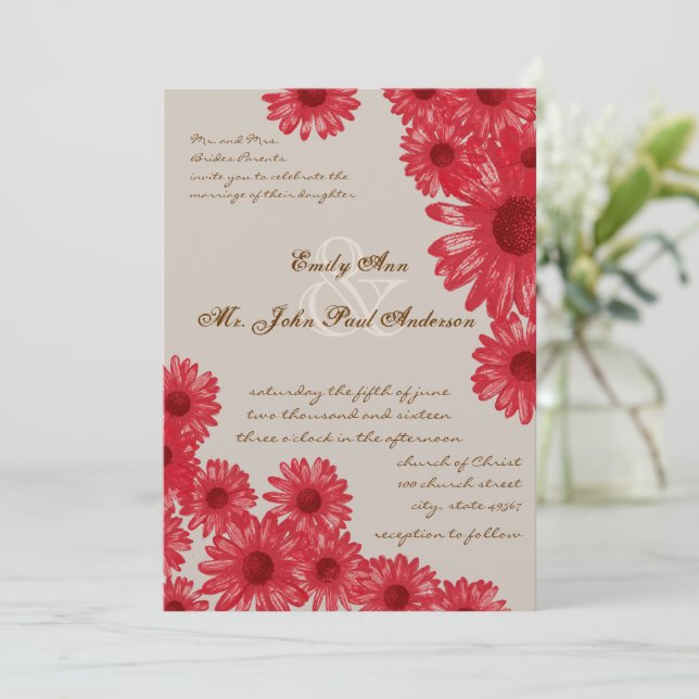 Convites de Casamento Gerber Daisy (Em pé/Frente)
