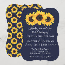 Convites de Casamento Girassóis Azul País