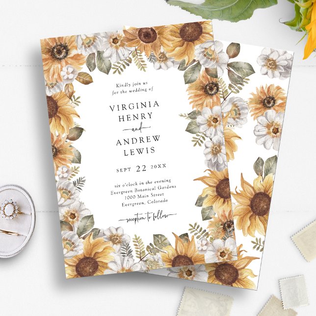Convites de Casamento Girassóis Elegantes (Elegant Watercolor Sunflower Floral Wedding Invitations by Painted Paperie
)