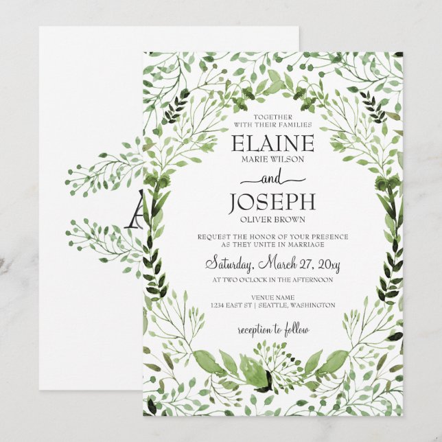 Convites de casamento Glam Greenery (Frente/Verso)