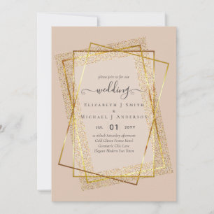 CONVITES DE CASAMENTO Glitter Dourado Geométrico