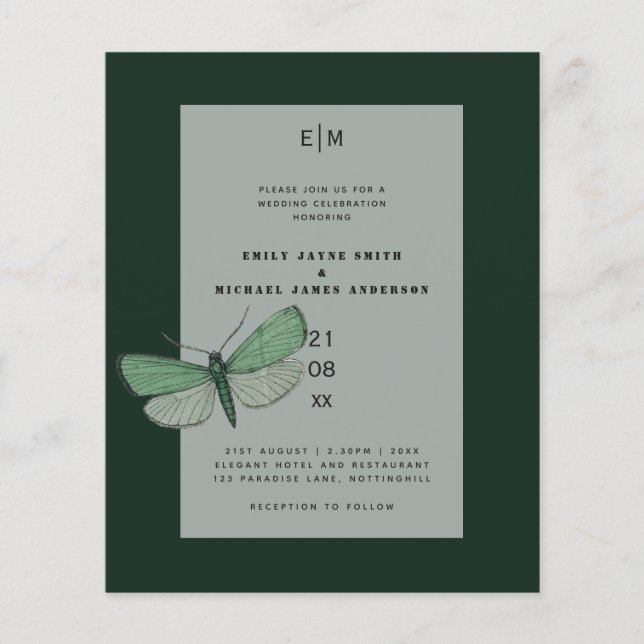 Convites de casamento Green Emerald Moth (Frente)