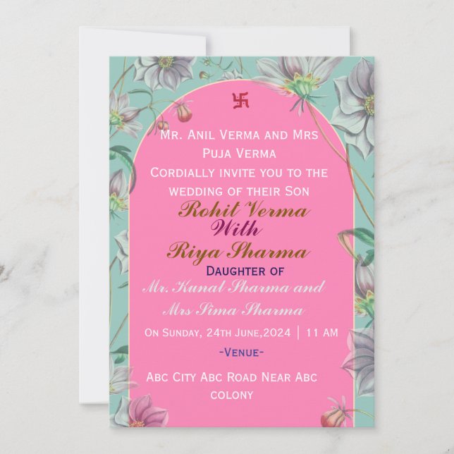 Convites de Casamento Indiano (Frente)