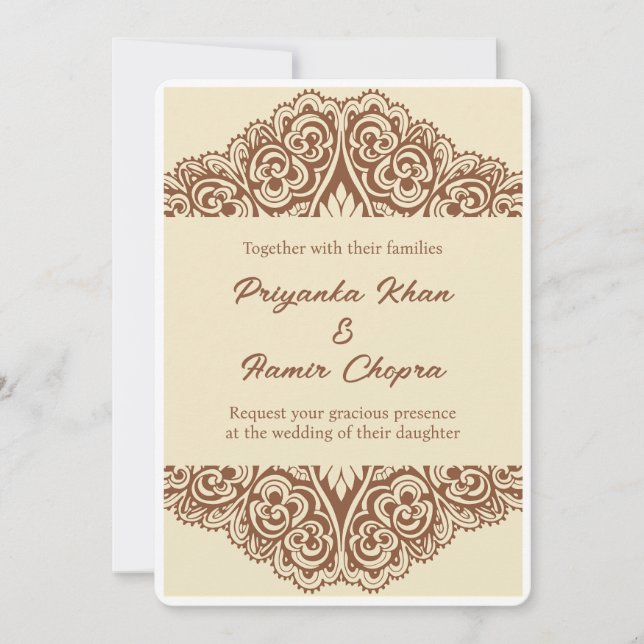 convites de casamento indiano henna (Frente)
