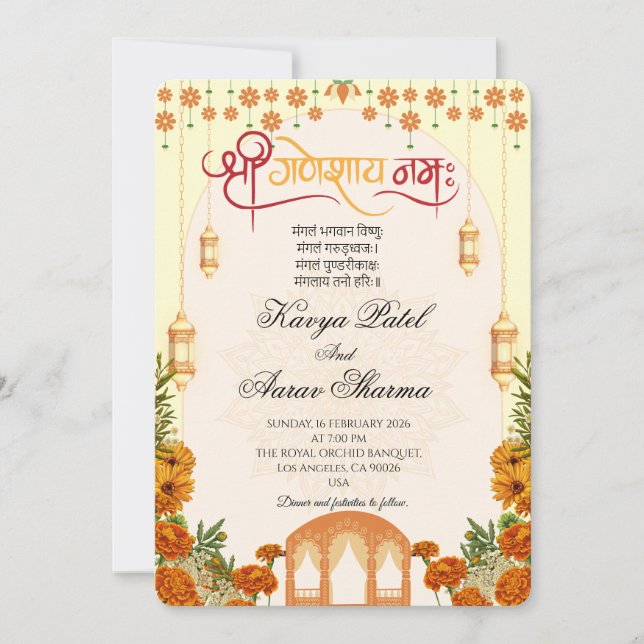 Convites de Casamento Indiano para EUA (Frente)