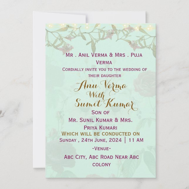 Convites de Casamento Indianos  (Frente)