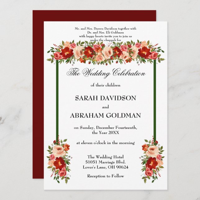 Convites de Casamento Judaico Tradicionais - Rosas (Frente/Verso)