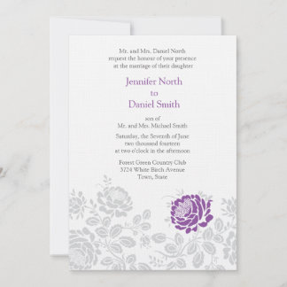 Convites de Casamento Lavanda e Cinza em Damask