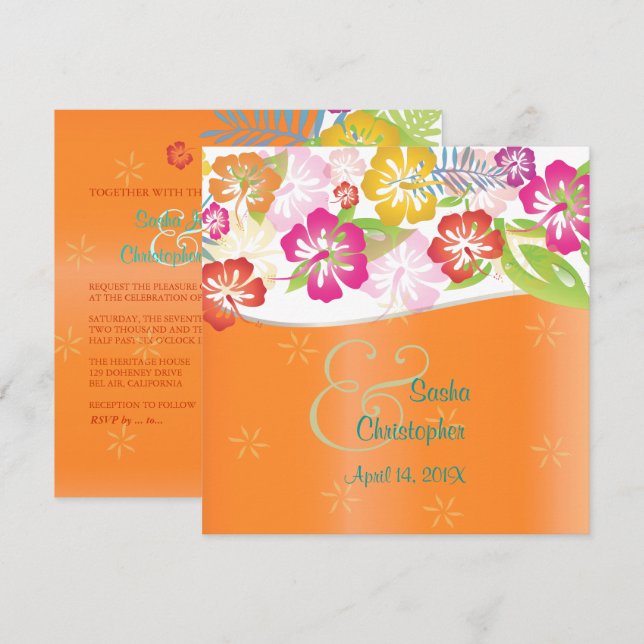 Convites de casamento Leis/Luau/hibisco (Frente/Verso)