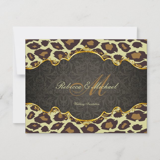 Convites de casamento Leopardo Damask (Frente)