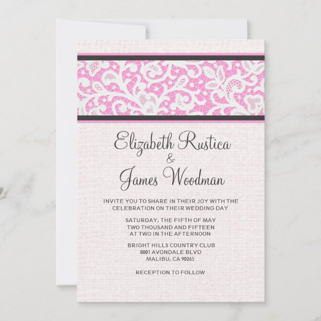 Convites De Casamento Linen De Quebra-Ruptura Negr (Frente)
