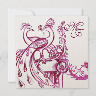 Convites de Casamento LOVE PEACOCKS MONOGRAM Rosa 