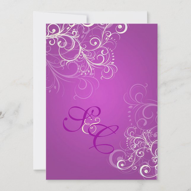 Convites de Casamento Magenta + redemoinhos de pér (Frente)