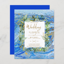 Convites de Casamento Marble Blue Gold Greenery EC