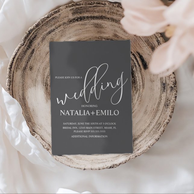 Convites de Casamento Minimalistas Cinza Preto Sim (Criador carregado)
