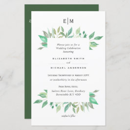 Convites de Casamento Modern Greenery Monogram Orç