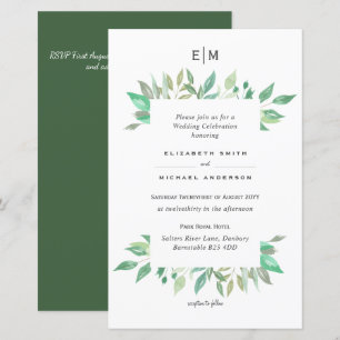 Convites de Casamento Modern Greenery Monogram Orç