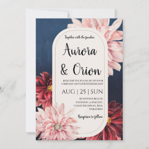 convites de casamento modernos azul-marinho e burg