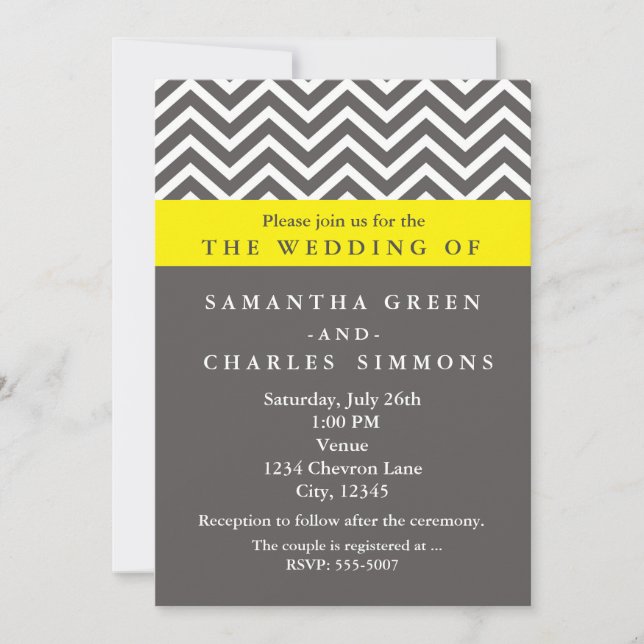 Convites de Casamento Modernos Chevron Cinza e Ama (Frente)