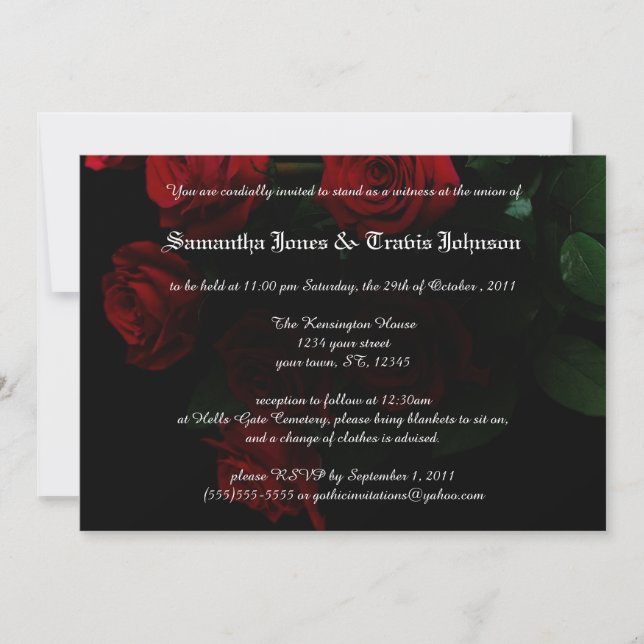 Convites de Casamento Modernos Goth com Rosa Verme (Frente)