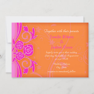 Convites de Casamento Modernos Laranja e Rosa Flam