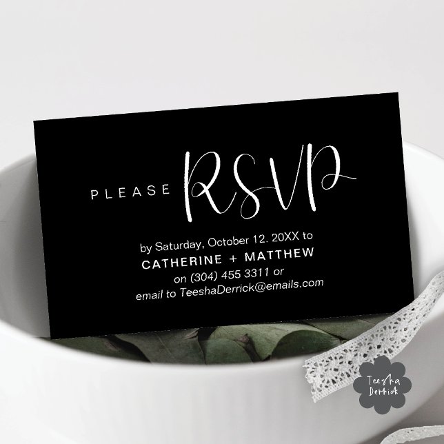 Convites de Casamento Modernos Lembrete de RSVP  (Modern Wedding Celebration Invites RSVP Reminder Enclosed Card in Classy Black White)
