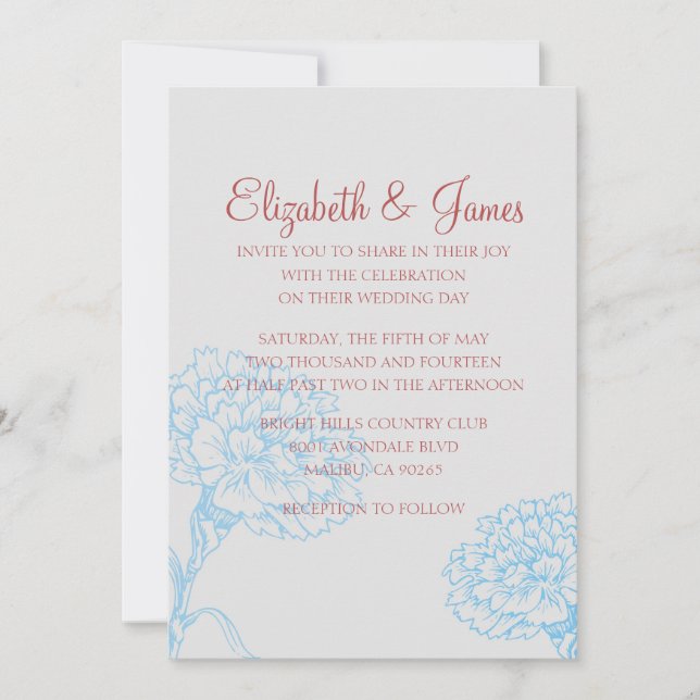 Convites de Casamento Modernos Personalizados Azul (Frente)