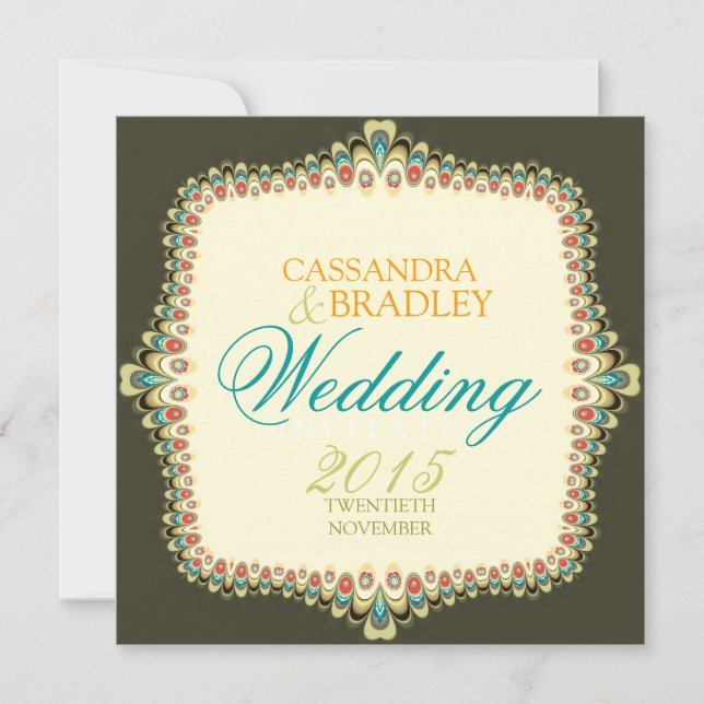 Convites de Casamento Modernos Vintage em Renda Bo (Frente)