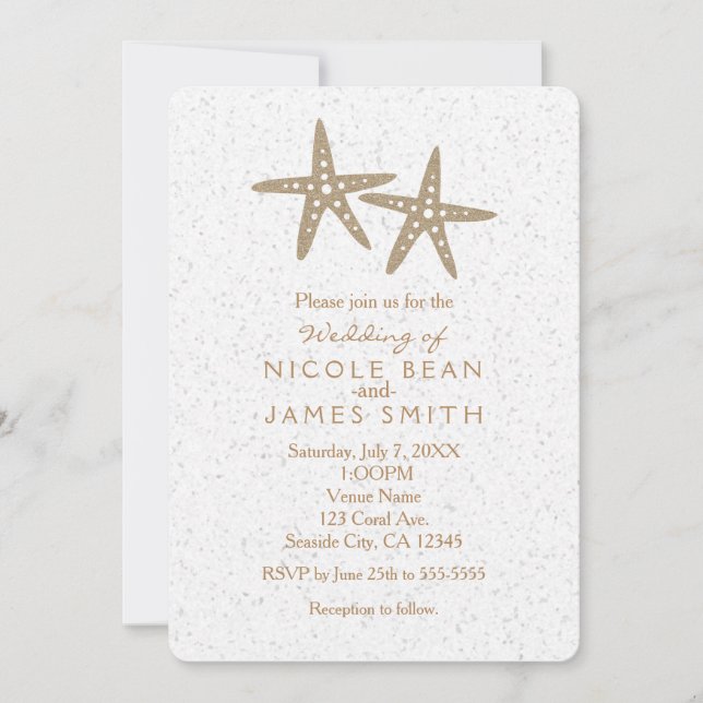 Convites de Casamento na Praia com Duas Estrelas-d (Frente)