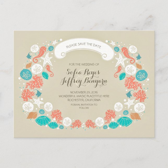 Convites de casamento na praia Save The Date (Frente)