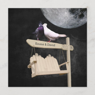 Convites de Casamento Noite de Lua Cheia Pássaros 