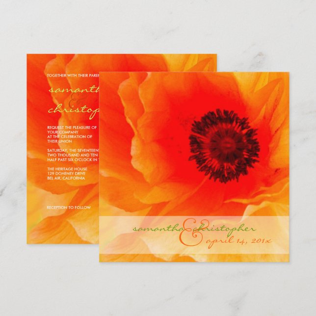 Convites de casamento/Orange Poppy (Frente/Verso)