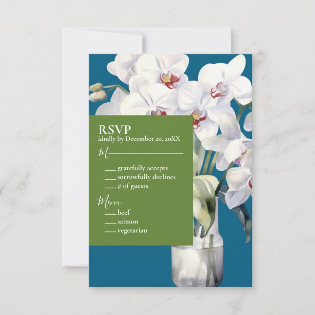 Convites de Casamento Orquídeas Brancas Oceano Azu (Frente)