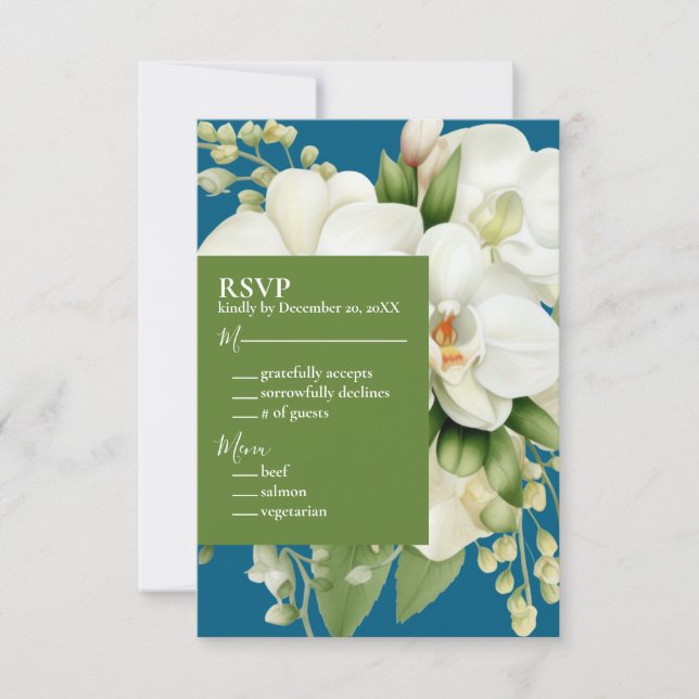 Convites de Casamento Orquídeas Brancas Oceano Azu (Frente)