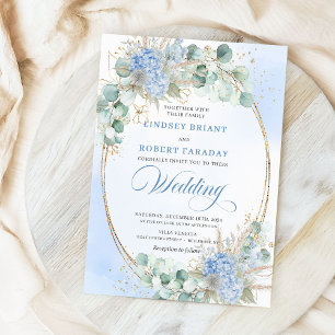 Convites de Casamento Oval em Trigo Floral Azul Lu