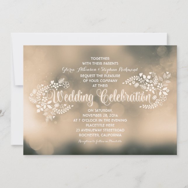 convites de casamento para caligrafia floral (Frente)