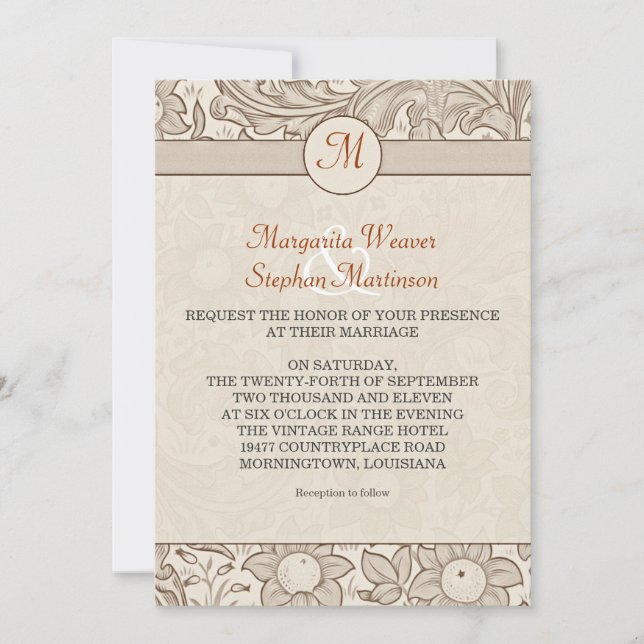 convites de casamento para monograma vintage (Frente)
